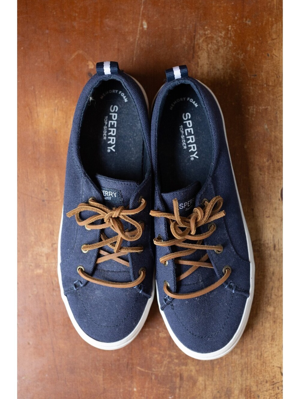 Sperry Navy Blue Canvas Casual Sneakers with Brown Laces